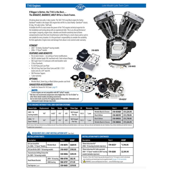S&S Cycle T143 Twin Cam Engine for 1999-2017 Harley-Davidson Dyna and Touring - Twisted Choppers S&S Cycle T143 Twin Cam Engine for 1999-2017 Harley-Davidson Dyna and Touring - Image 7